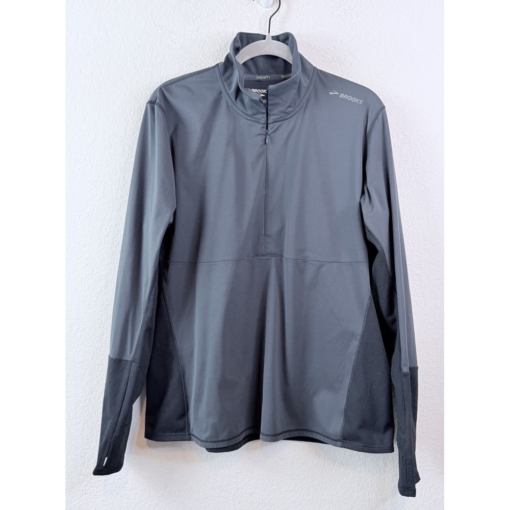 Brooks Running 1/4 Zip Pullover Men's XL Gray Black Athletic Jacket Athleisure